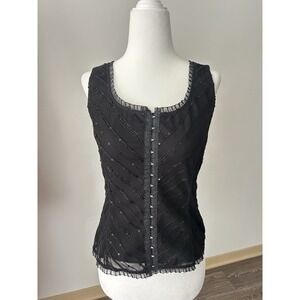 VTG Ruffle Black Lace Sequin Embroidered Top Whimsy Goth Witch Grunge Fairy